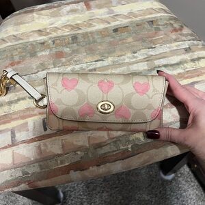Coach Beige and Pink Heart Wristlet